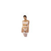 Ensemble 3 pièces blanc Emmie, soutien gorge, porte jarretelles avec fausse fourrure et string assorti 